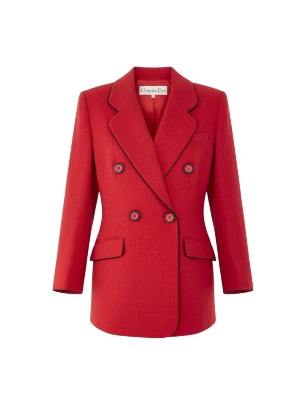 Dior Vintage Tailored Jacket Blazer Double Breasted Piping 9 Sizes Red Black